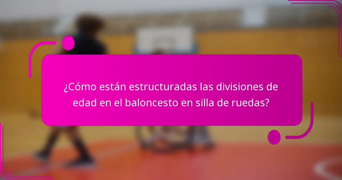 ¿Cómo están estructuradas las divisiones de edad en el baloncesto en silla de ruedas?
